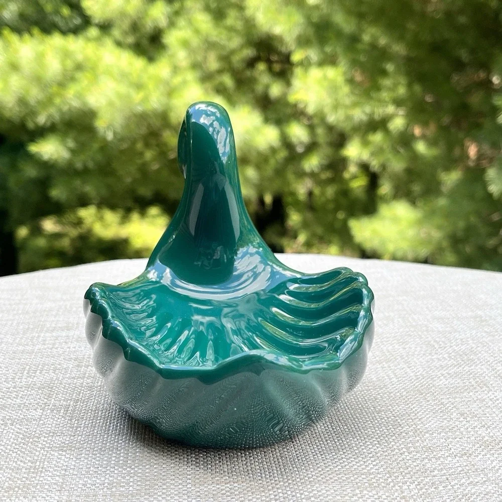 Vintage Springs Swan Soap Dish Dark Green Ceramic Trinket Bowl Bathroom Vanity‎